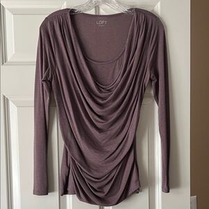 LOFT Dusky Mauve Draped Long Sleeve Top